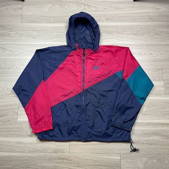Vintage Nike Jacket Mens Extra Large Blue 90s Windbreaker Hooded Zip - Picture 1 of 12
